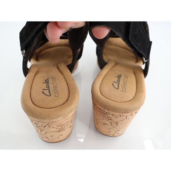 Clarks Giselle Flora Strappy Cork Wedge Heel Platform Sandals Black Size 10M - Picture 12 of 13
